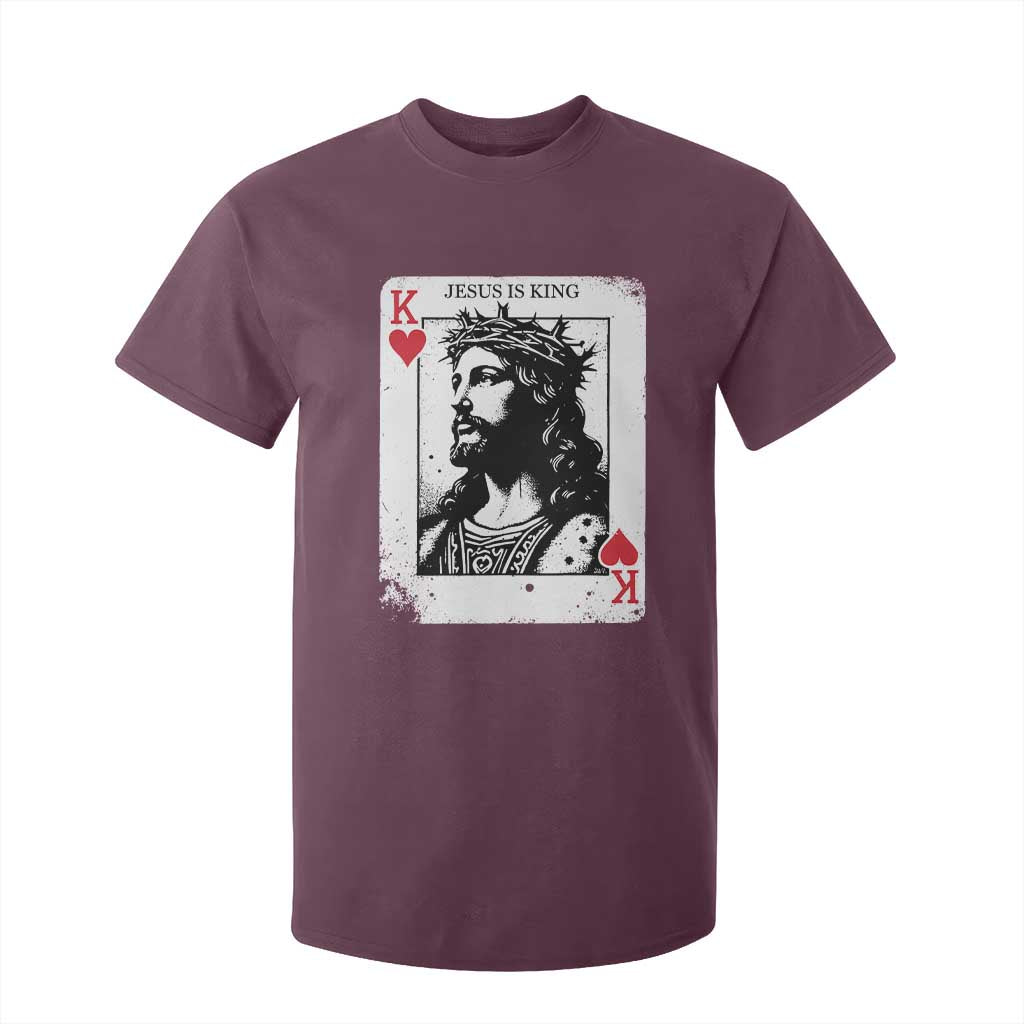 Jesus Is King Playing Card Graphic T Shirt For Kid King of Hearts Christian Faith TS02 Maroon Print Your Wear