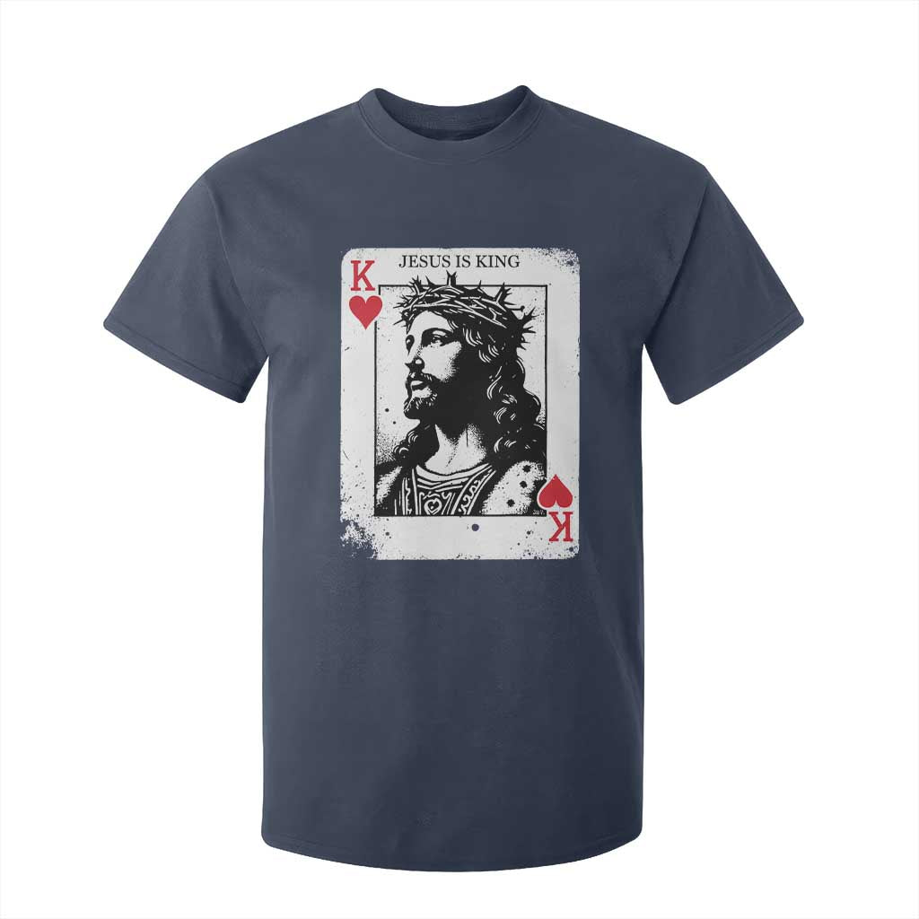 Jesus Is King Playing Card Graphic T Shirt For Kid King of Hearts Christian Faith TS02 Navy Print Your Wear