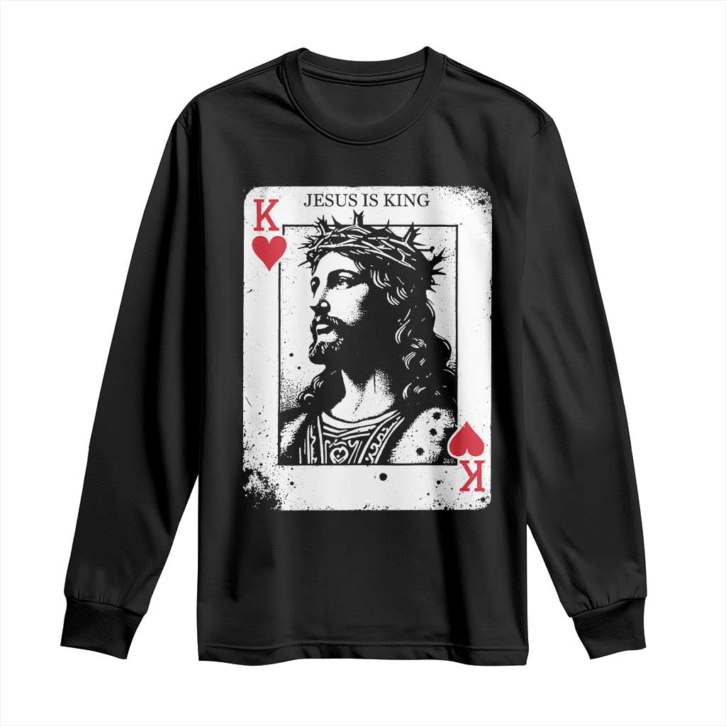 Jesus Is King Playing Card Graphic Long Sleeve Shirt King of Hearts Christian Faith TS02 Black Print Your Wear