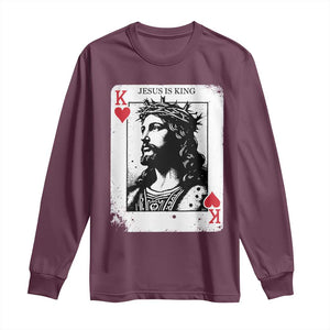 Jesus Is King Playing Card Graphic Long Sleeve Shirt King of Hearts Christian Faith TS02 Maroon Print Your Wear