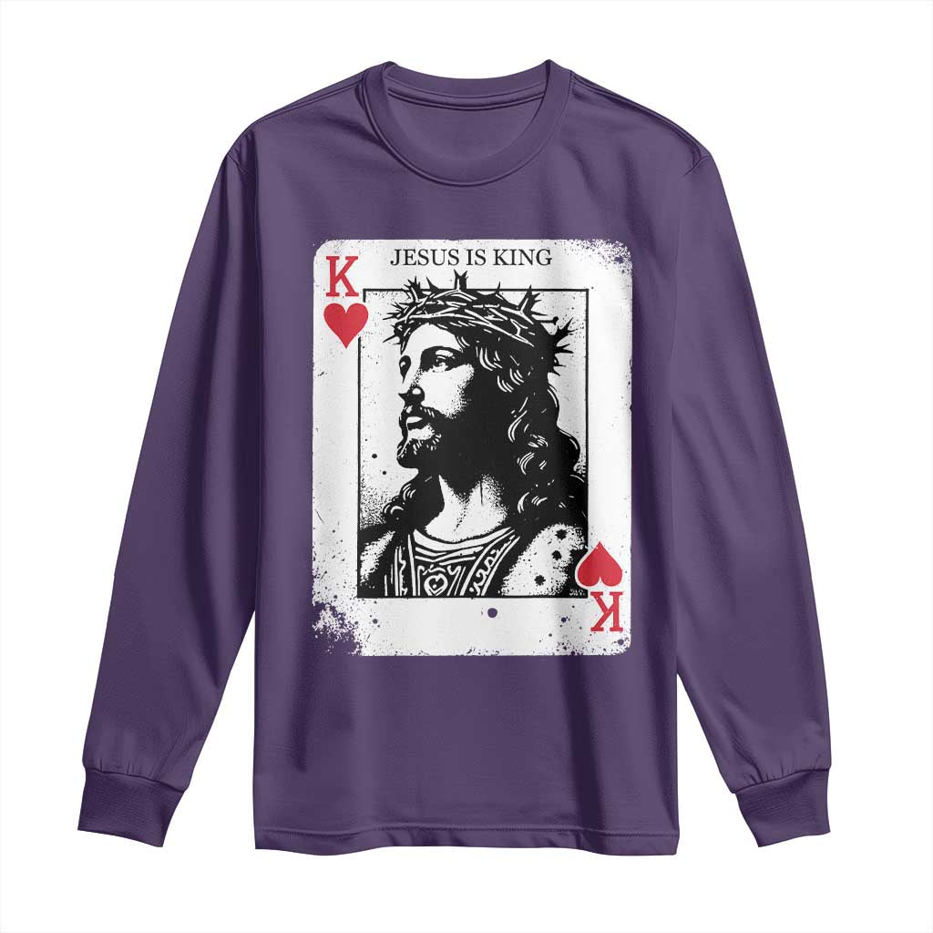 Jesus Is King Playing Card Graphic Long Sleeve Shirt King of Hearts Christian Faith TS02 Purple Print Your Wear