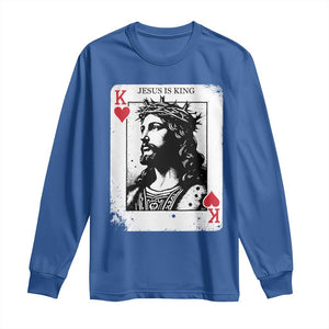 Jesus Is King Playing Card Graphic Long Sleeve Shirt King of Hearts Christian Faith TS02 Royal Blue Print Your Wear