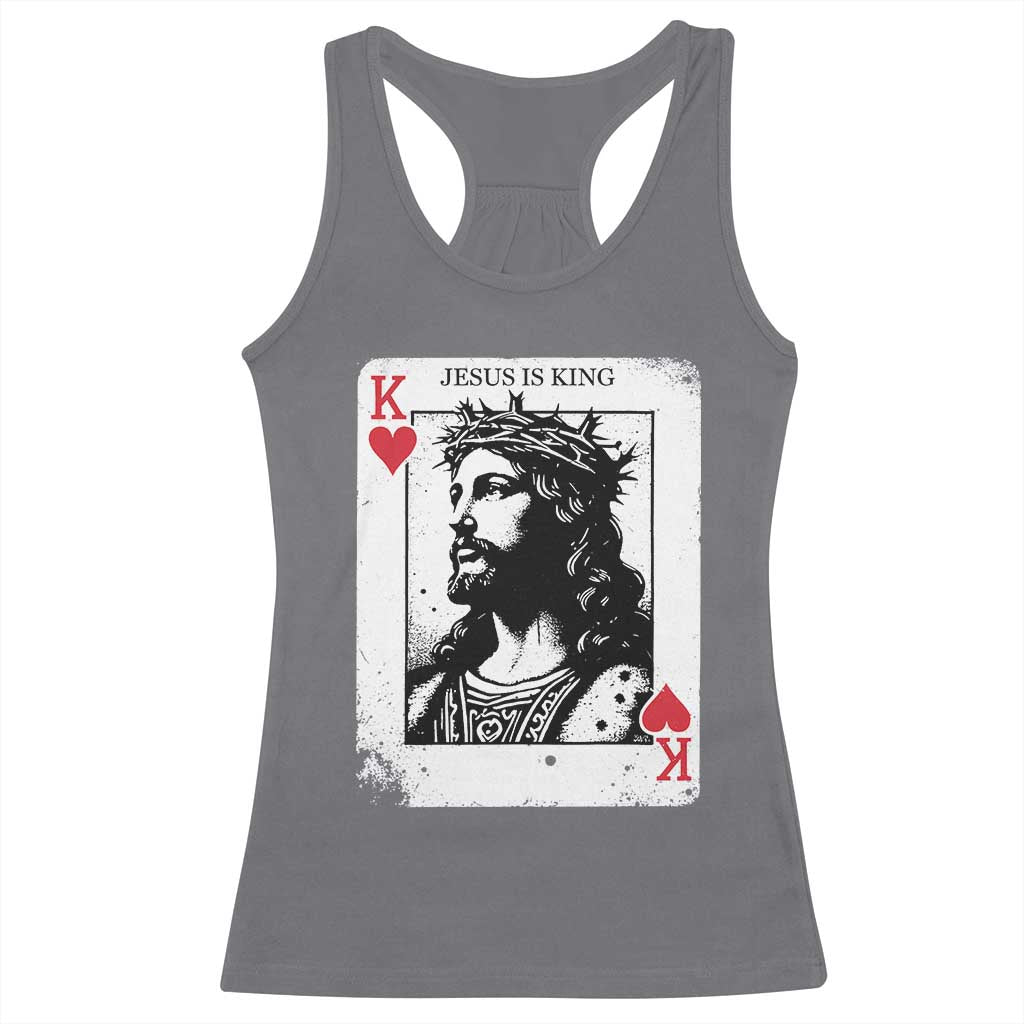 Jesus Is King Playing Card Graphic Racerback Tank Top King of Hearts Christian Faith TS02 Charcoal Print Your Wear