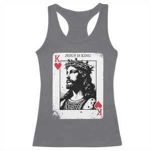 Jesus Is King Playing Card Graphic Racerback Tank Top King of Hearts Christian Faith TS02 Charcoal Print Your Wear