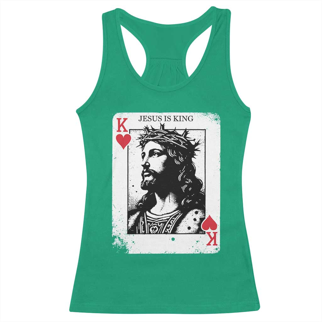 Jesus Is King Playing Card Graphic Racerback Tank Top King of Hearts Christian Faith TS02 Irish Green Print Your Wear