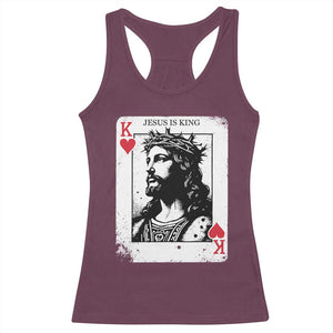 Jesus Is King Playing Card Graphic Racerback Tank Top King of Hearts Christian Faith TS02 Maroon Print Your Wear