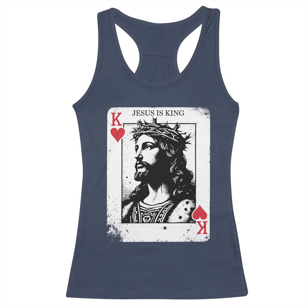 Jesus Is King Playing Card Graphic Racerback Tank Top King of Hearts Christian Faith TS02 Navy Print Your Wear