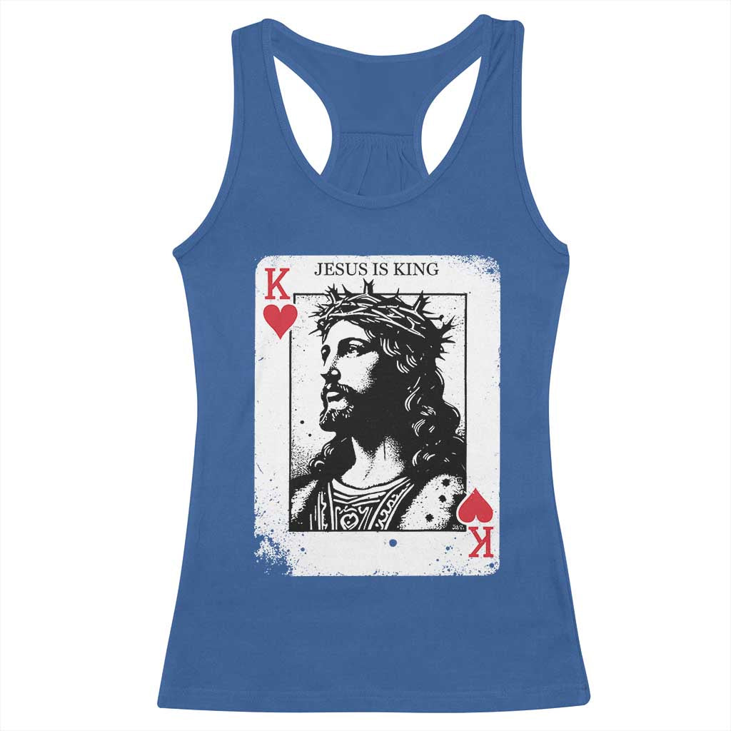 Jesus Is King Playing Card Graphic Racerback Tank Top King of Hearts Christian Faith TS02 Royal Blue Print Your Wear