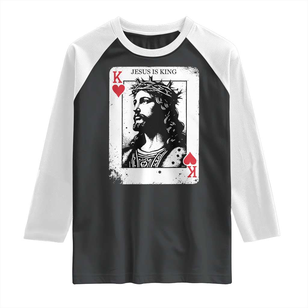 Jesus Is King Playing Card Graphic Raglan Shirt King of Hearts Christian Faith TS02 Black White Print Your Wear