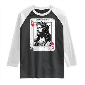 Jesus Is King Playing Card Graphic Raglan Shirt King of Hearts Christian Faith TS02 Black White Print Your Wear