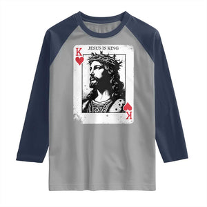 Jesus Is King Playing Card Graphic Raglan Shirt King of Hearts Christian Faith TS02 Sport Gray Navy Print Your Wear