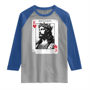 Jesus Is King Playing Card Graphic Raglan Shirt King of Hearts Christian Faith TS02 Sport Gray Royal Print Your Wear