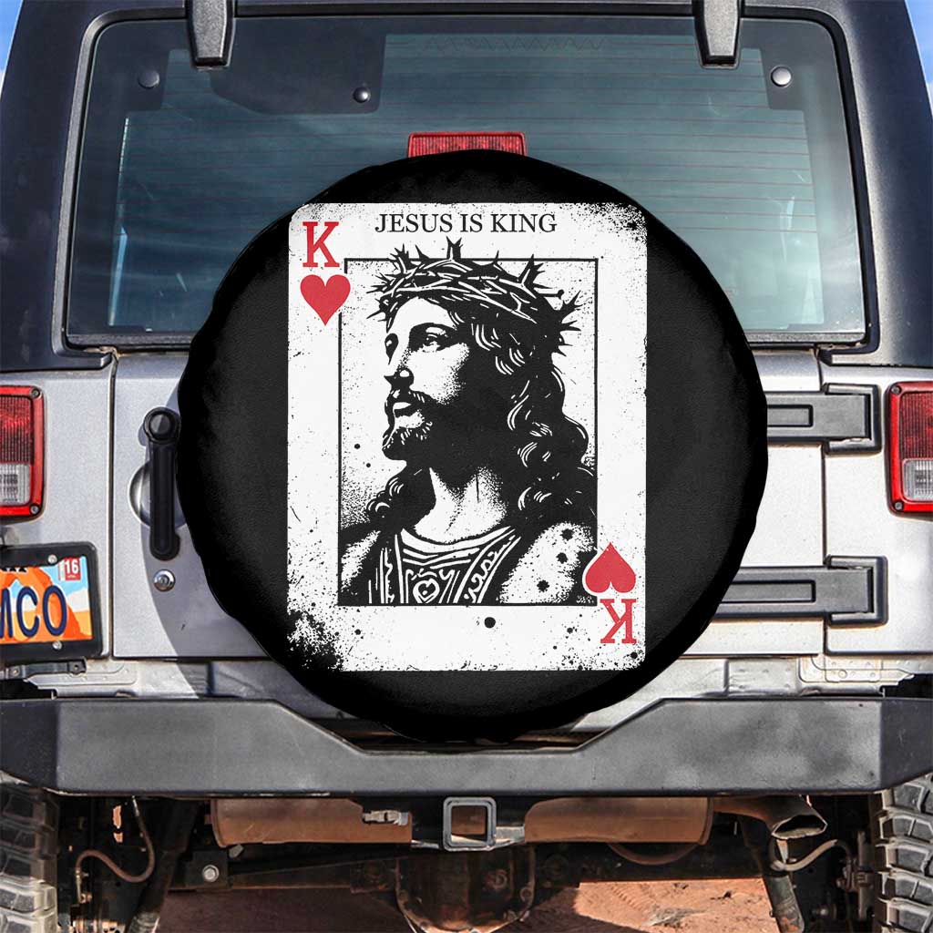 Jesus Is King Playing Card Graphic Spare Tire Cover King of Hearts Christian Faith TS02 No hole Black Print Your Wear