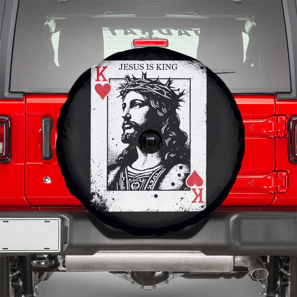 Jesus Is King Playing Card Graphic Spare Tire Cover King of Hearts Christian Faith TS02 Black Print Your Wear