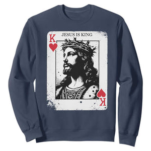 Jesus Is King Playing Card Graphic Sweatshirt King of Hearts Christian Faith TS02 Navy Print Your Wear