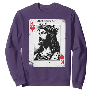 Jesus Is King Playing Card Graphic Sweatshirt King of Hearts Christian Faith TS02 Purple Print Your Wear