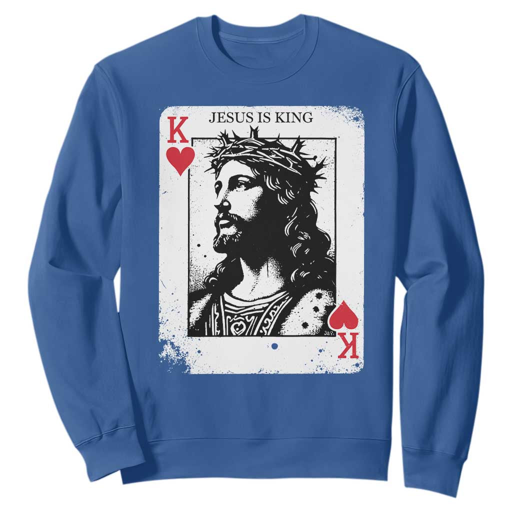 Jesus Is King Playing Card Graphic Sweatshirt King of Hearts Christian Faith TS02 Royal Blue Print Your Wear