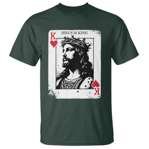 Jesus Is King Playing Card Graphic T Shirt King of Hearts Christian Faith TS02 Dark Forest Green Print Your Wear