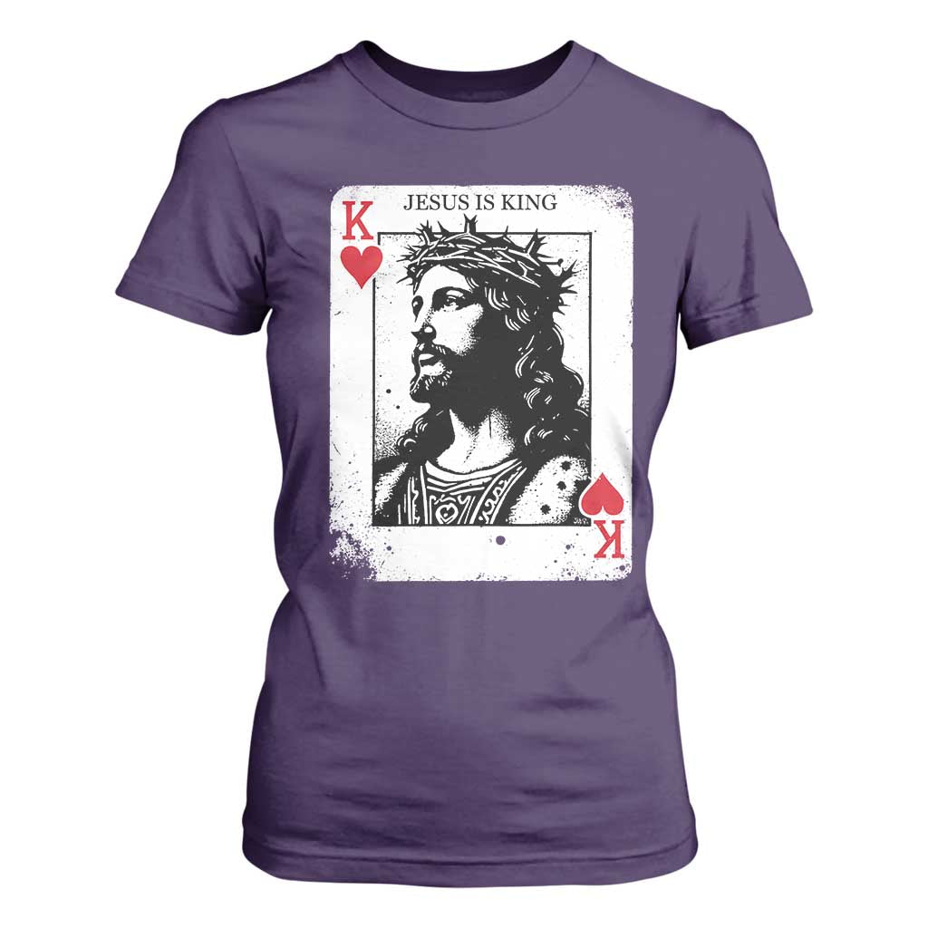Jesus Is King Playing Card Graphic T Shirt For Women King of Hearts Christian Faith TS02 Purple Print Your Wear