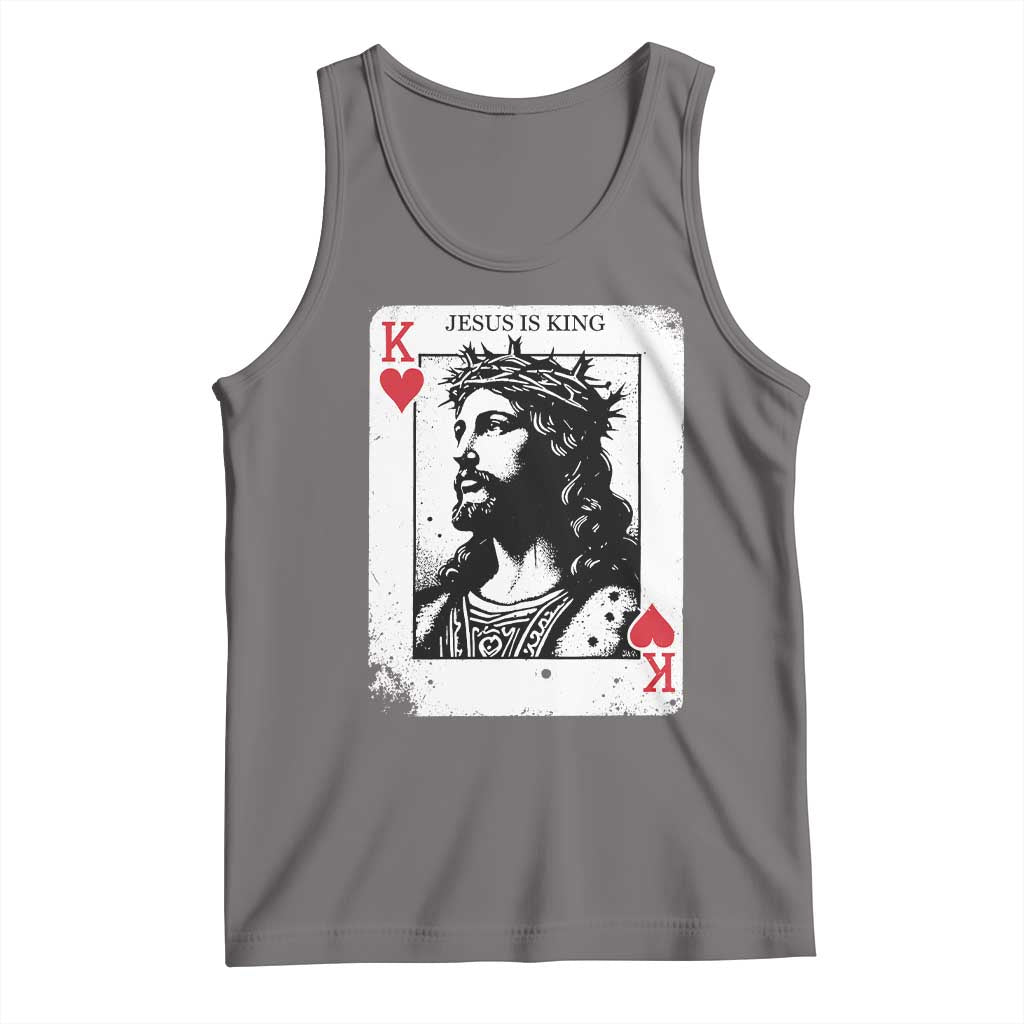 Jesus Is King Playing Card Graphic Tank Top King of Hearts Christian Faith TS02 Deep Heather Print Your Wear