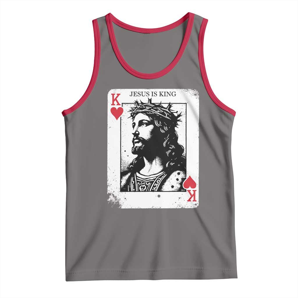 Jesus Is King Playing Card Graphic Tank Top King of Hearts Christian Faith TS02 Deep Heather Red Print Your Wear