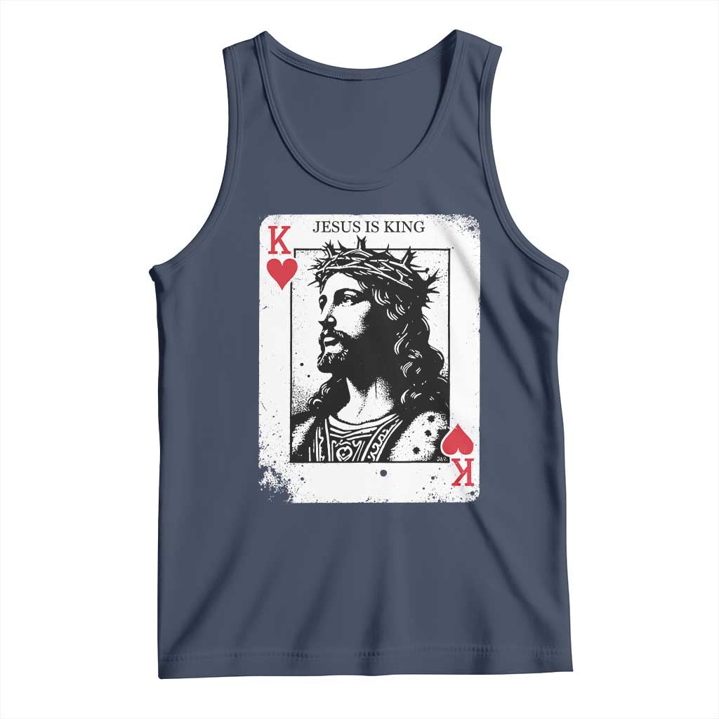 Jesus Is King Playing Card Graphic Tank Top King of Hearts Christian Faith TS02 Navy Print Your Wear