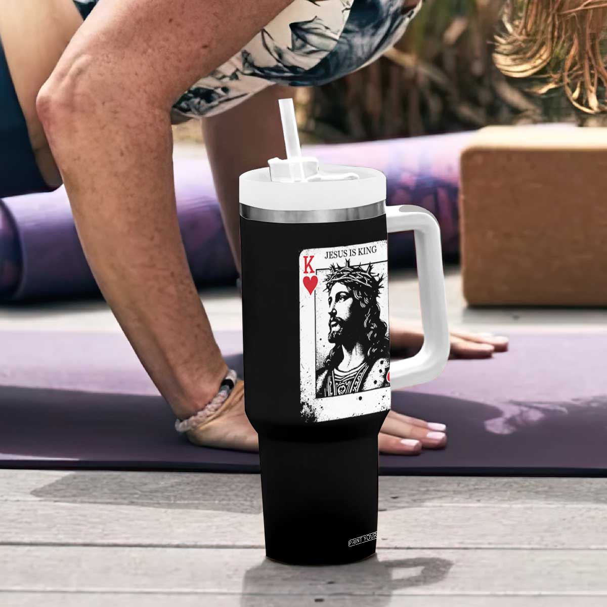 Jesus Is King Playing Card Graphic Tumbler With Handle King of Hearts Christian Faith TS02 Print Your Wear
