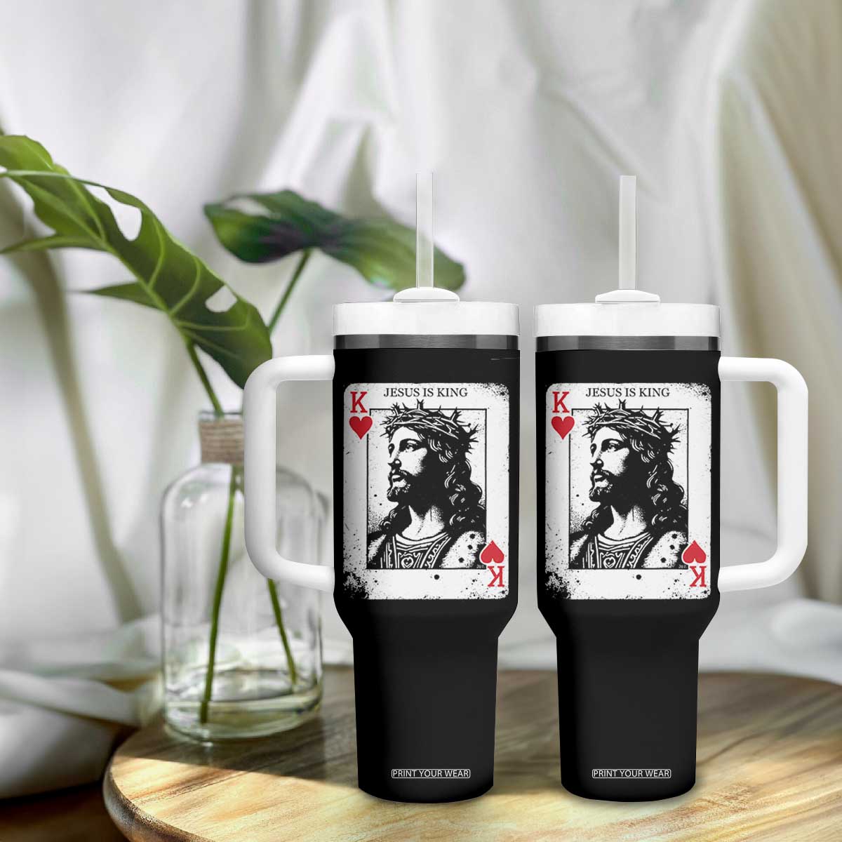 Jesus Is King Playing Card Graphic Tumbler With Handle King of Hearts Christian Faith TS02 Print Your Wear