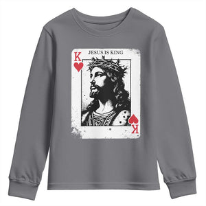 Jesus Is King Playing Card Graphic Youth Sweatshirt King of Hearts Christian Faith TS02 Charcoal Print Your Wear