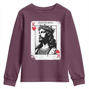 Jesus Is King Playing Card Graphic Youth Sweatshirt King of Hearts Christian Faith TS02 Maroon Print Your Wear