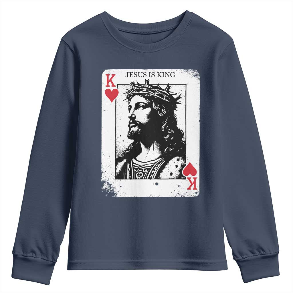 Jesus Is King Playing Card Graphic Youth Sweatshirt King of Hearts Christian Faith TS02 Navy Print Your Wear