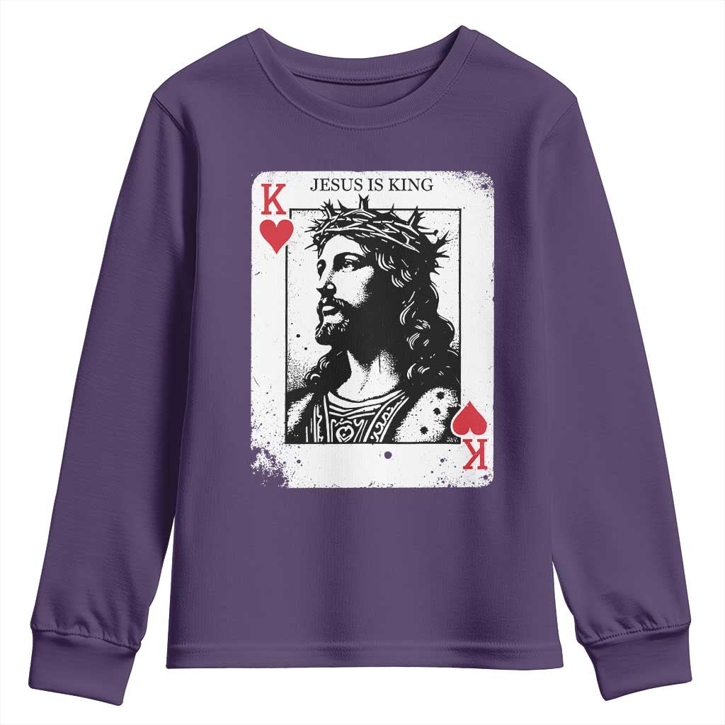 Jesus Is King Playing Card Graphic Youth Sweatshirt King of Hearts Christian Faith TS02 Purple Print Your Wear