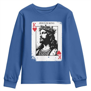 Jesus Is King Playing Card Graphic Youth Sweatshirt King of Hearts Christian Faith TS02 Royal Blue Print Your Wear