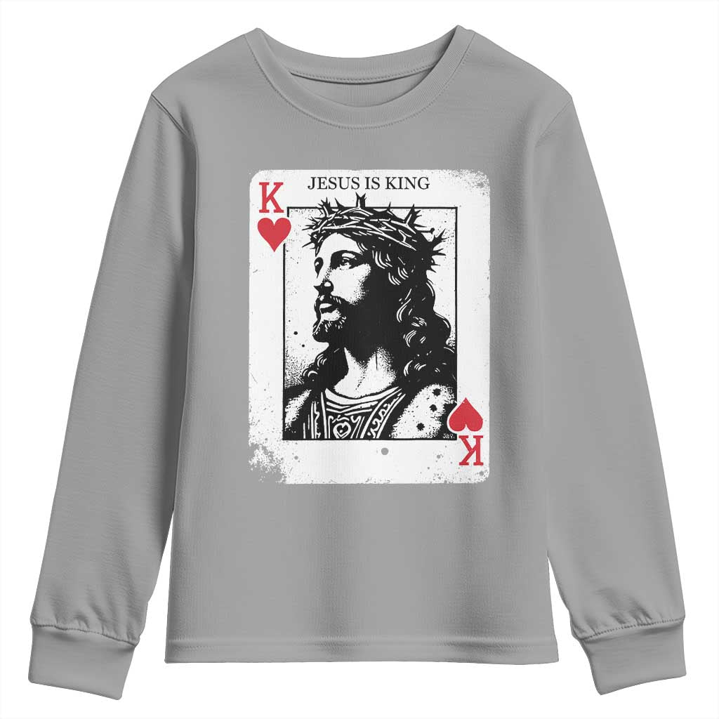 Jesus Is King Playing Card Graphic Youth Sweatshirt King of Hearts Christian Faith TS02 Sport Gray Print Your Wear