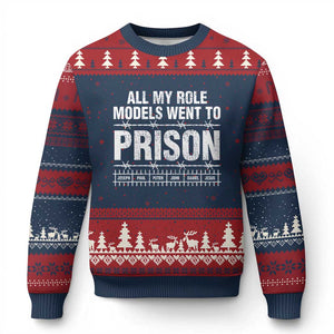 All My Role Models Went To Prison Ugly Christmas Sweater Biblical History Heroes Faith Statement TS02 Navy Red Print Your Wear