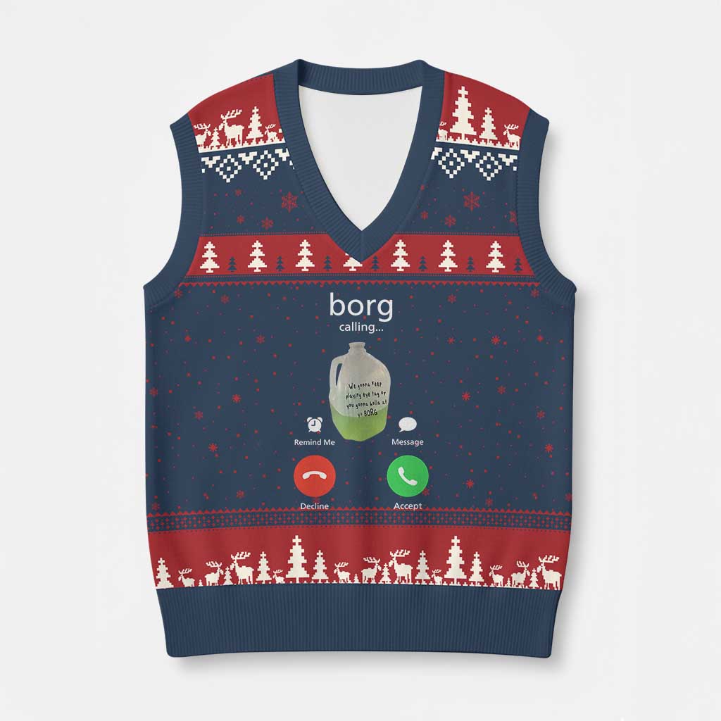 Funny Borg Drink Caling Meme V-Neck Knit Sweater Vest College Party Drink Viral Humor TS02 Navy Red Print Your Wear