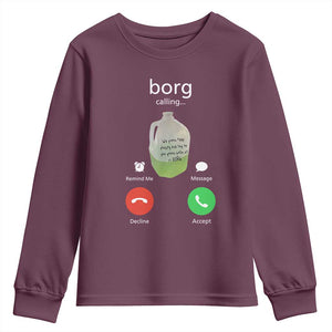 Funny Borg Drink Caling Meme Youth Sweatshirt College Party Drink Viral Humor TS02 Maroon Print Your Wear