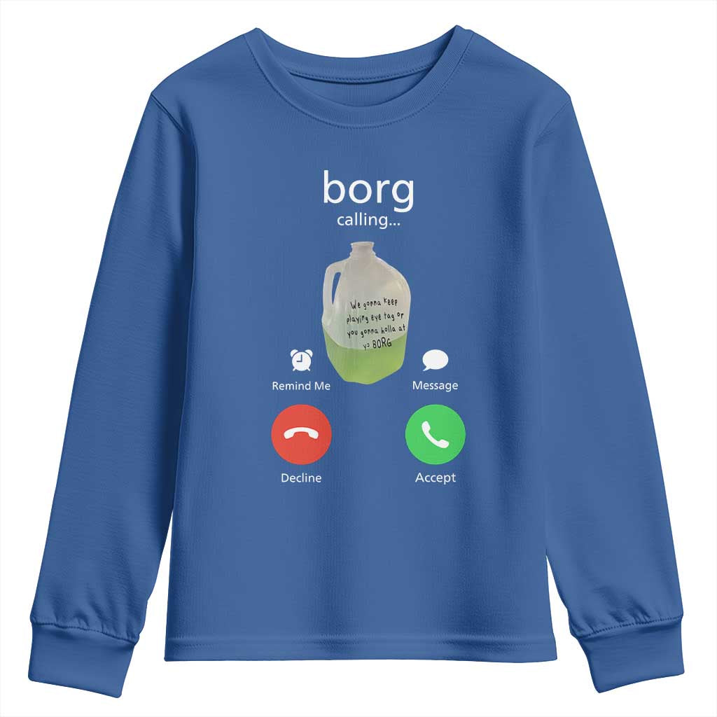 Funny Borg Drink Caling Meme Youth Sweatshirt College Party Drink Viral Humor TS02 Royal Blue Print Your Wear