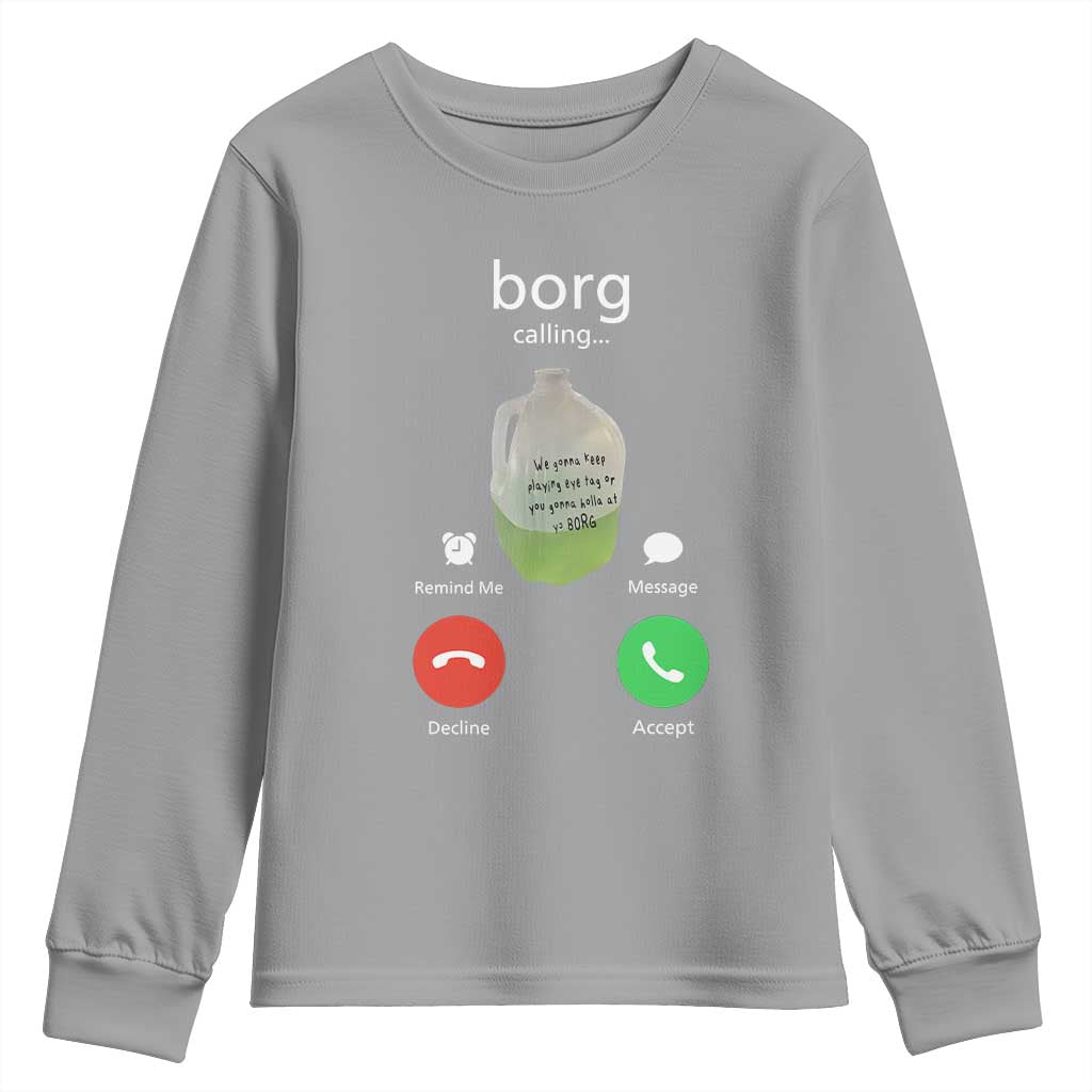 Funny Borg Drink Caling Meme Youth Sweatshirt College Party Drink Viral Humor TS02 Sport Gray Print Your Wear