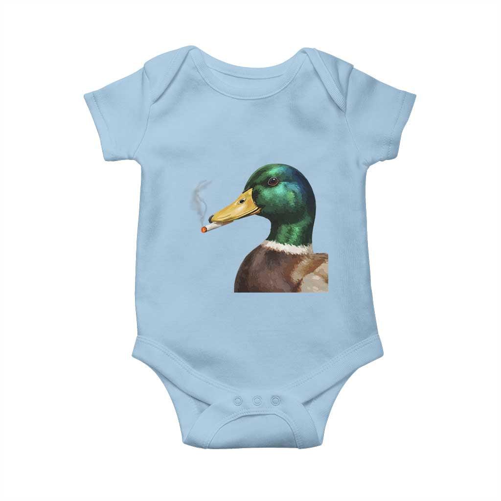Smoking Mallard Meme Graphic Baby Onesie Chaotic Funny Wild Duck Attitude Viral Internet Humor TS02 Light Blue Print Your Wear