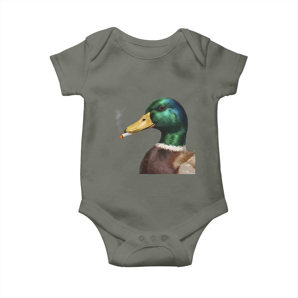 Smoking Mallard Meme Graphic Baby Onesie Chaotic Funny Wild Duck Attitude Viral Internet Humor TS02 Military Green Print Your Wear