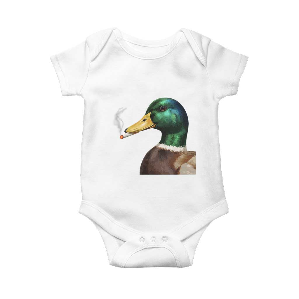 Smoking Mallard Meme Graphic Baby Onesie Chaotic Funny Wild Duck Attitude Viral Internet Humor TS02 White Print Your Wear