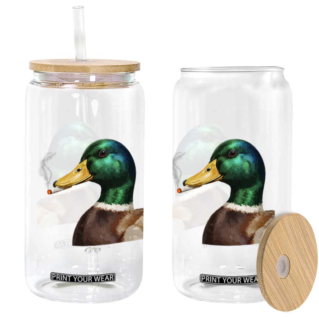 Smoking Mallard Meme Graphic Glass Can Chaotic Funny Wild Duck Attitude Viral Internet Humor TS02 Print Your Wear
