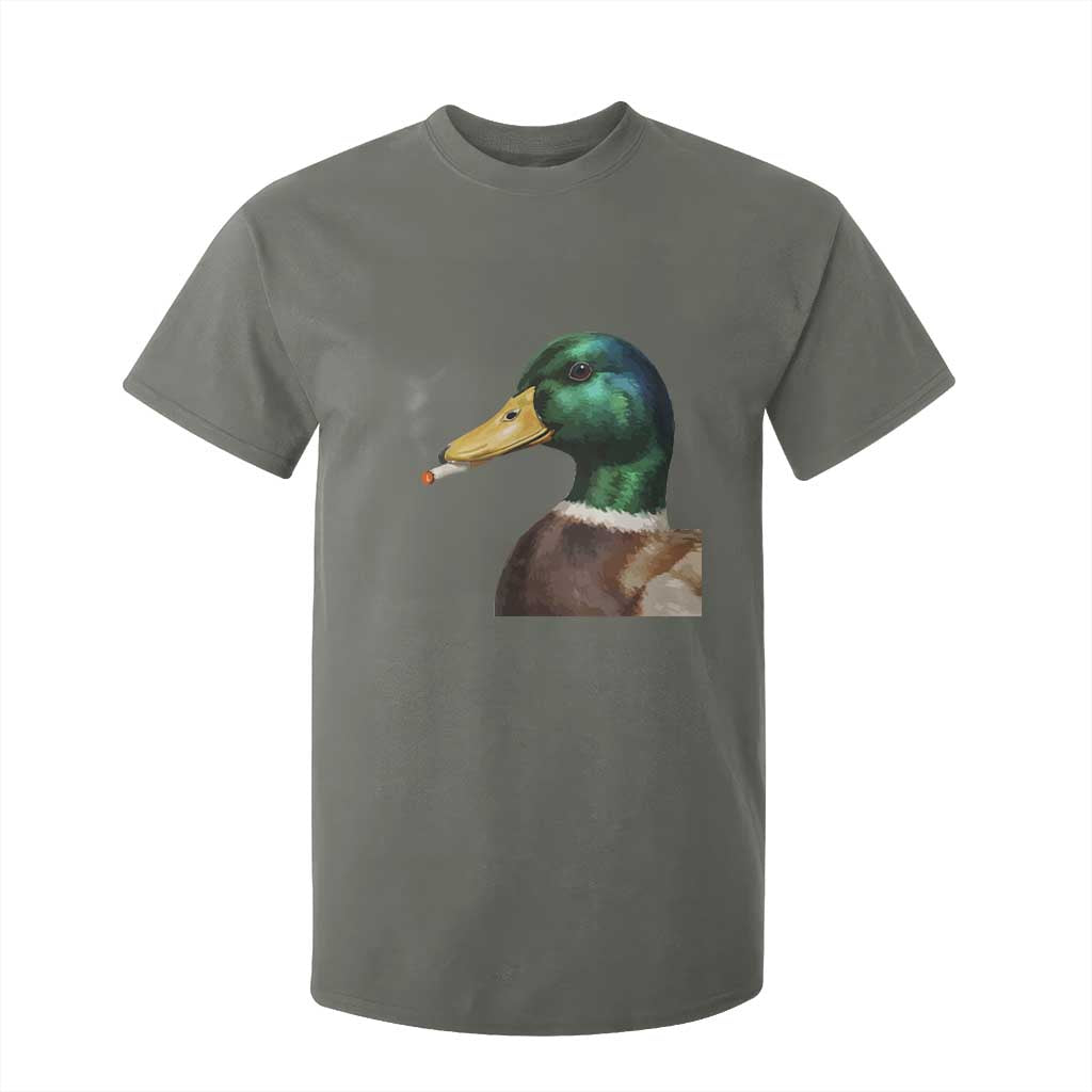 Smoking Mallard Meme Graphic T Shirt For Kid Chaotic Funny Wild Duck Attitude Viral Internet Humor TS02 Military Green Print Your Wear