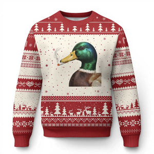 Smoking Mallard Meme Graphic Ugly Christmas Sweater Chaotic Funny Wild Duck Attitude Viral Internet Humor TS02 Beige Red Print Your Wear