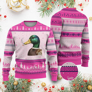 Smoking Mallard Meme Graphic Ugly Christmas Sweater Chaotic Funny Wild Duck Attitude Viral Internet Humor TS02 Hot Pink Print Your Wear