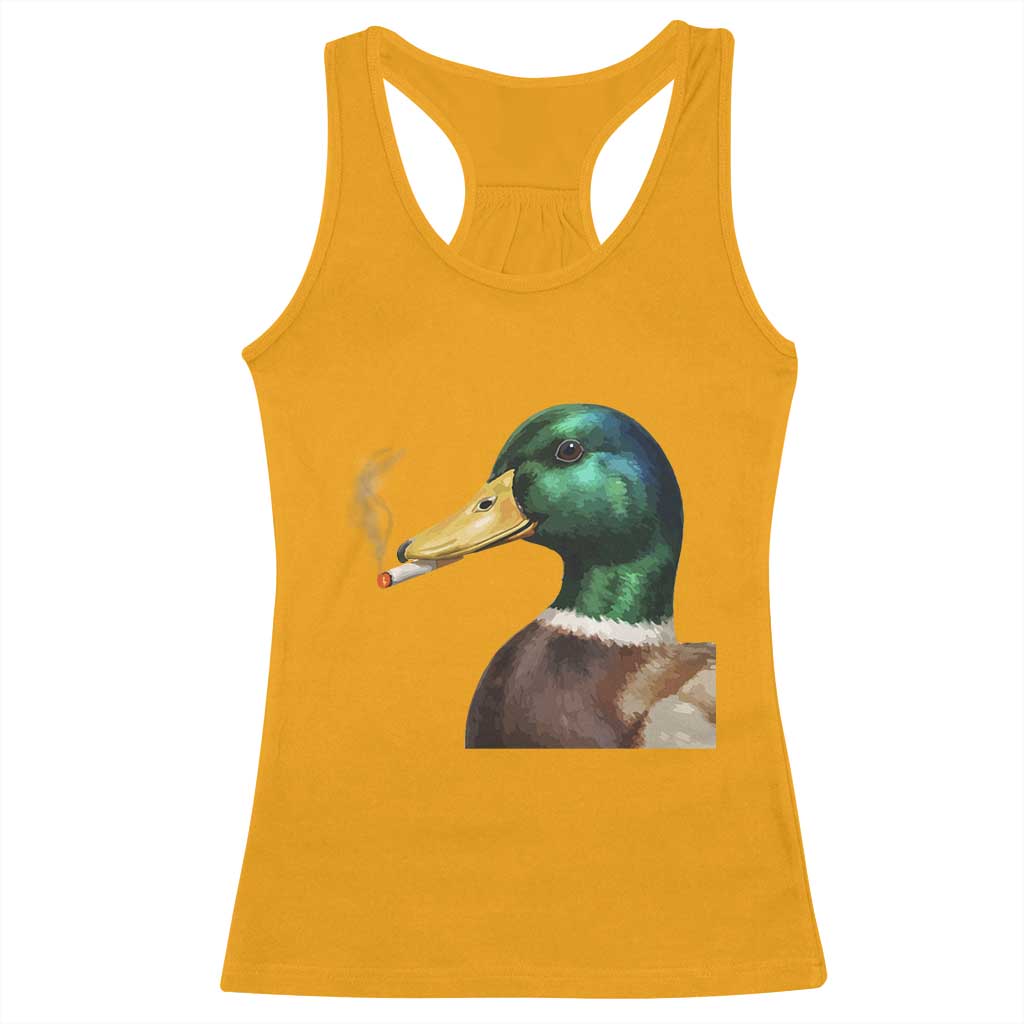 Smoking Mallard Meme Graphic Racerback Tank Top Chaotic Funny Wild Duck Attitude Viral Internet Humor TS02 Gold Print Your Wear