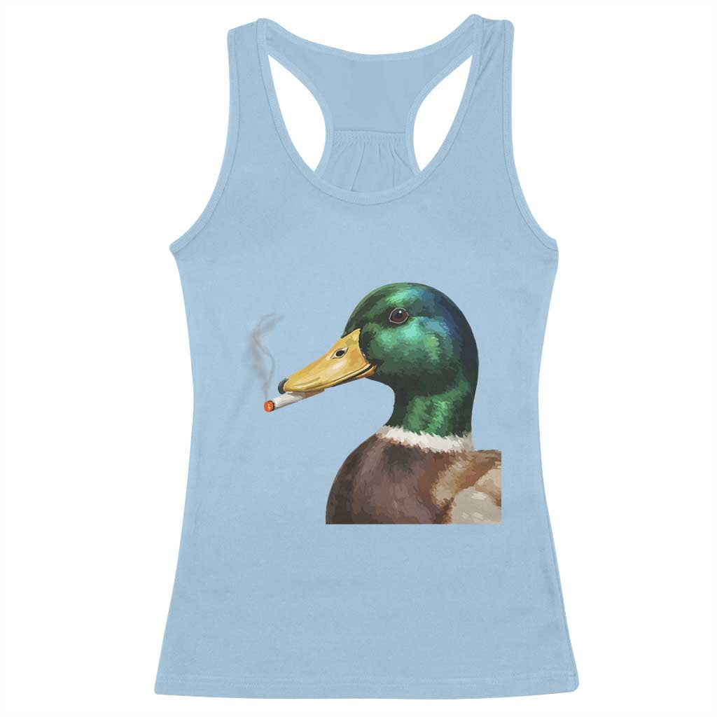 Smoking Mallard Meme Graphic Racerback Tank Top Chaotic Funny Wild Duck Attitude Viral Internet Humor TS02 Light Blue Print Your Wear