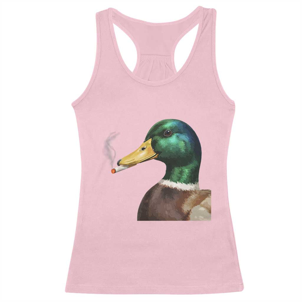Smoking Mallard Meme Graphic Racerback Tank Top Chaotic Funny Wild Duck Attitude Viral Internet Humor TS02 Light Pink Print Your Wear