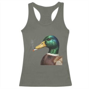Smoking Mallard Meme Graphic Racerback Tank Top Chaotic Funny Wild Duck Attitude Viral Internet Humor TS02 Military Green Print Your Wear